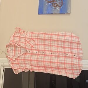 Orange Plaid Button-Up Shirt